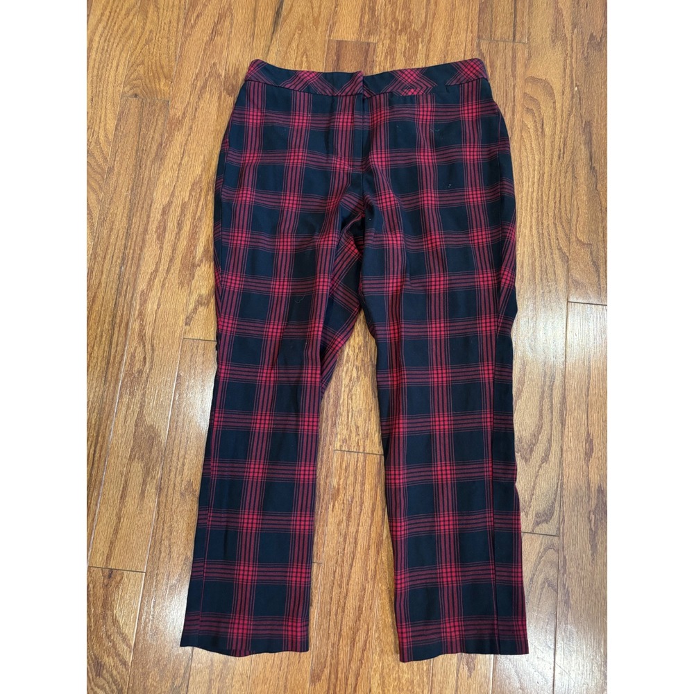 J Jill Straight Leg Premium Bi-Stretch Black and Red Plaid Pants Size 4P